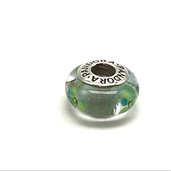 Pandora Green Blue Flowers Murano Glass Charm - Picture 2 of 4